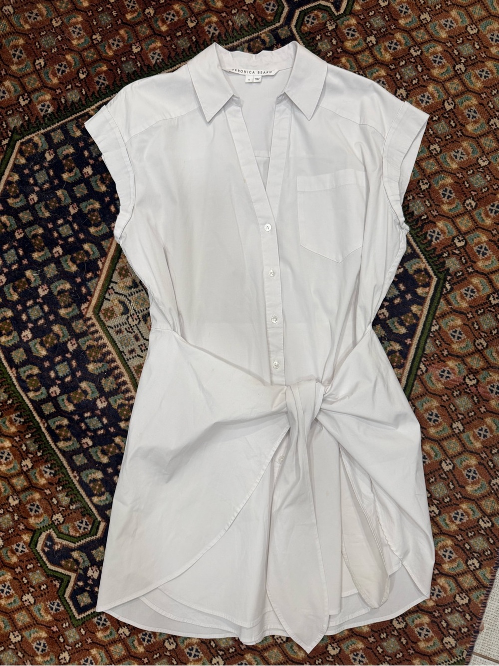 Veronica Beard Aimee White Tie-Front Shirt Dress